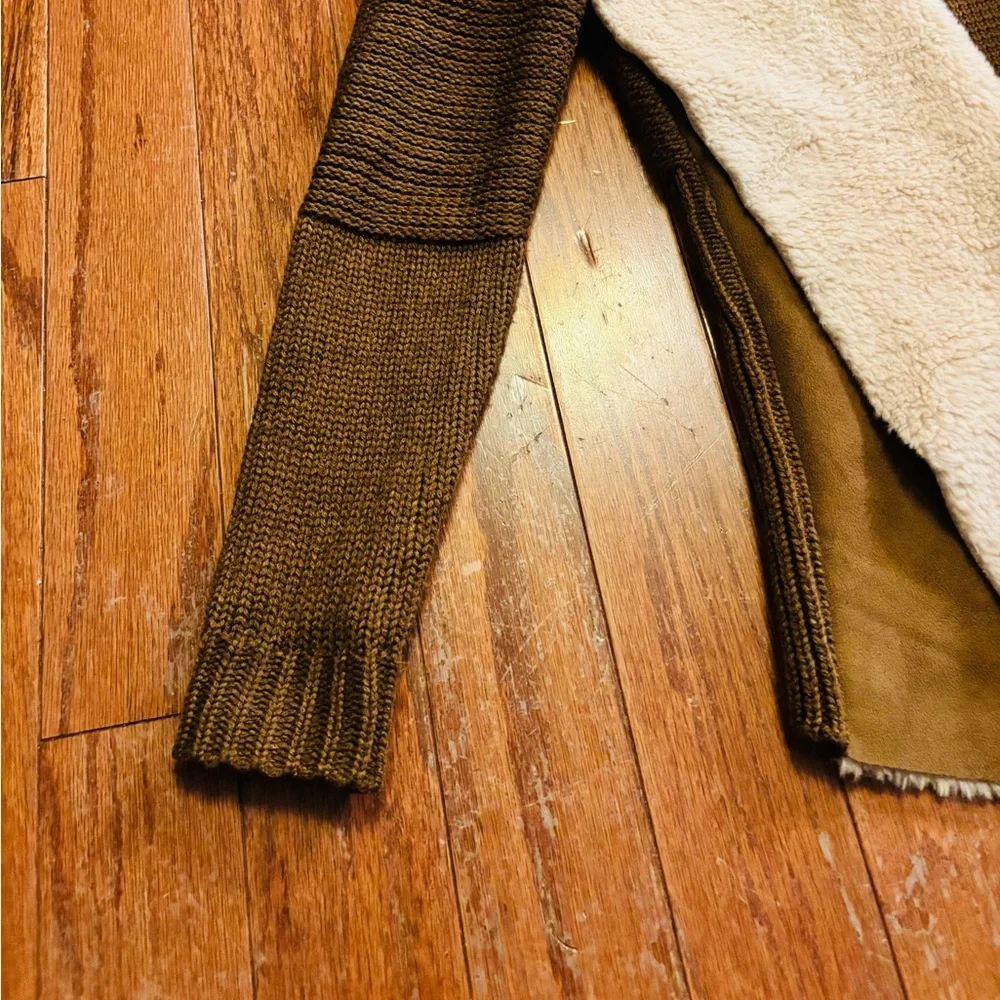 DMX Brown and Cream Faux-Suede and Knit Cardigan Women's Jacket Size M EUC - Picture 8 of 11